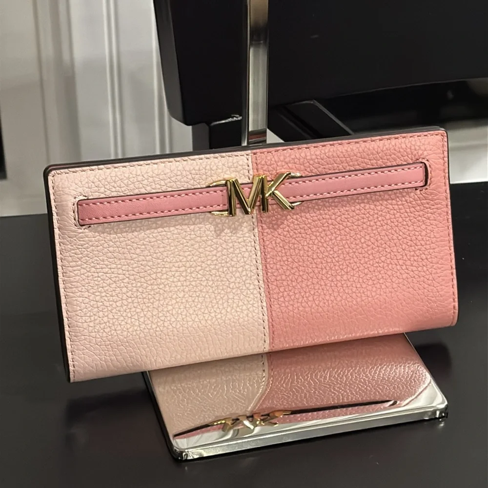 NWT MICHAEL KORS Reed Large Snap Wallet – Primrose (Two-Tone Pink)